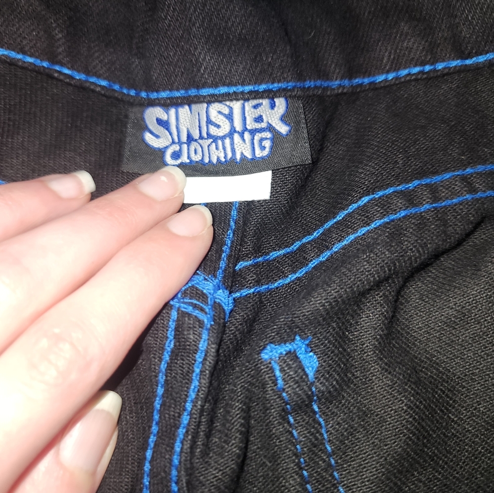 Vintage 2000 Sinister Clothing Black and Blue Wide Leg Pants Size 34